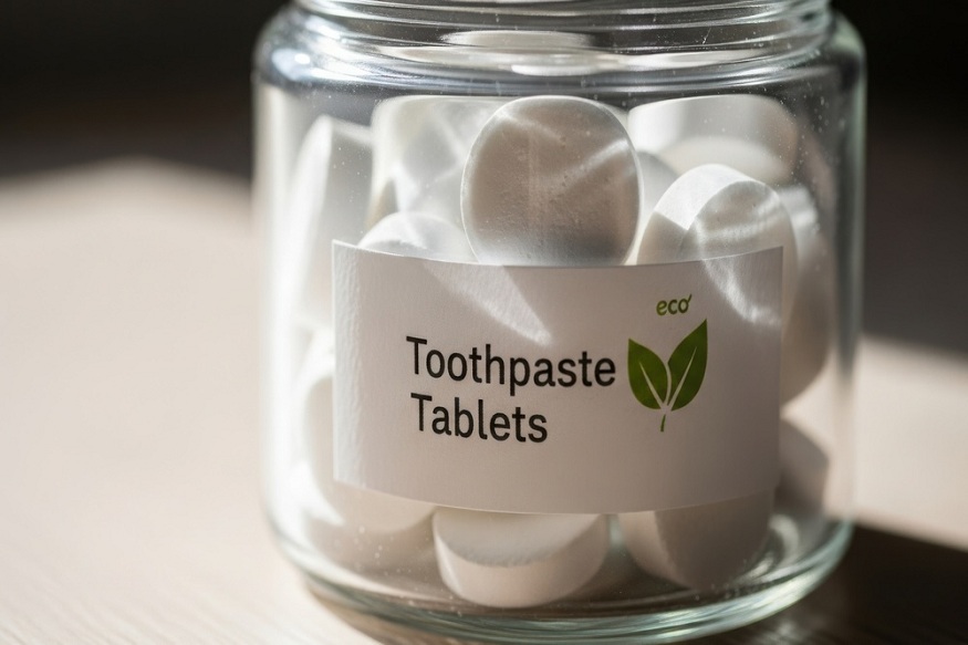 Toothpaste tablets in glass jar